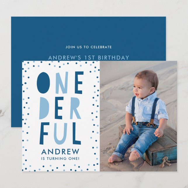 Onederful | Photo Invitation de fête d'anniversair (Devant / Derrière)