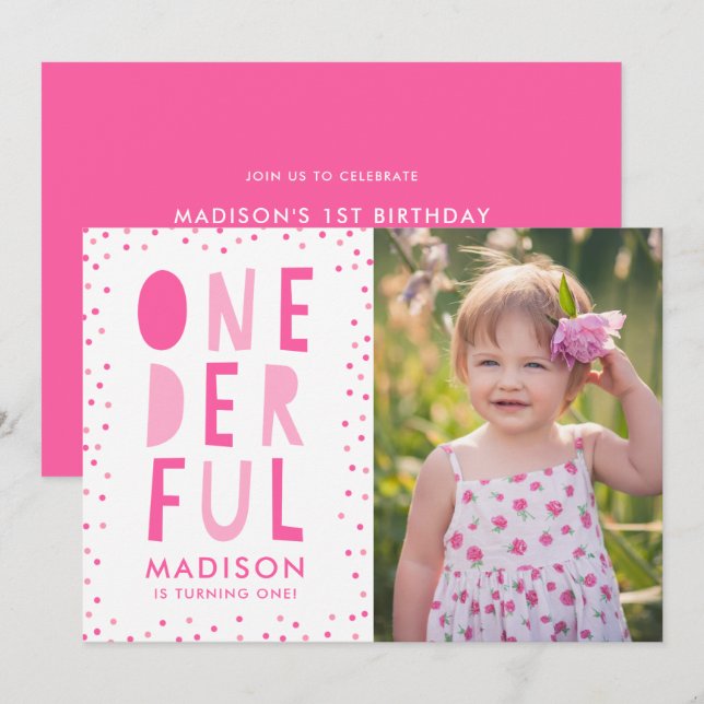 Onederful | Photo Invitation de fête d'anniversair (Devant / Derrière)