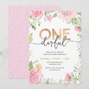 ONEderful Pink and gold première Invitation d'anni