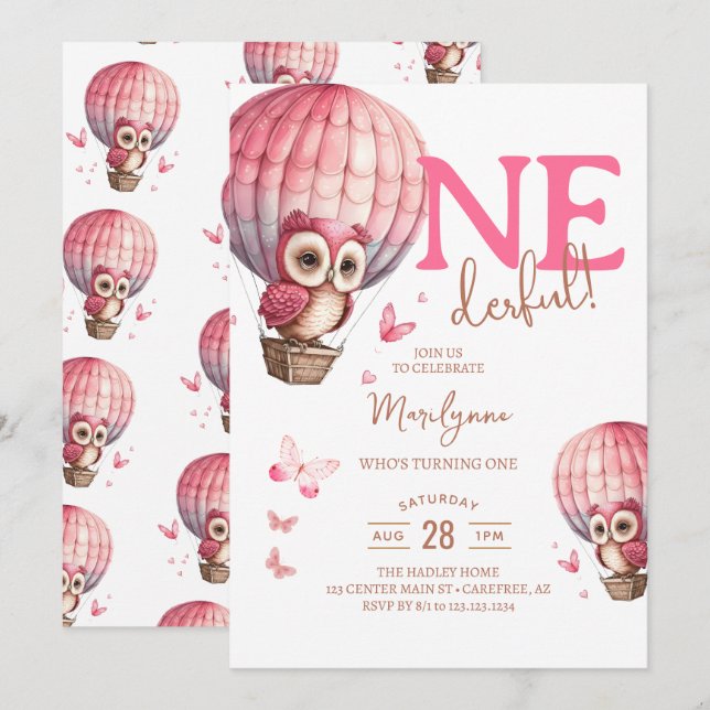 Onederful Pink Boho 1er anniversaire Invitation (Devant / Derrière)