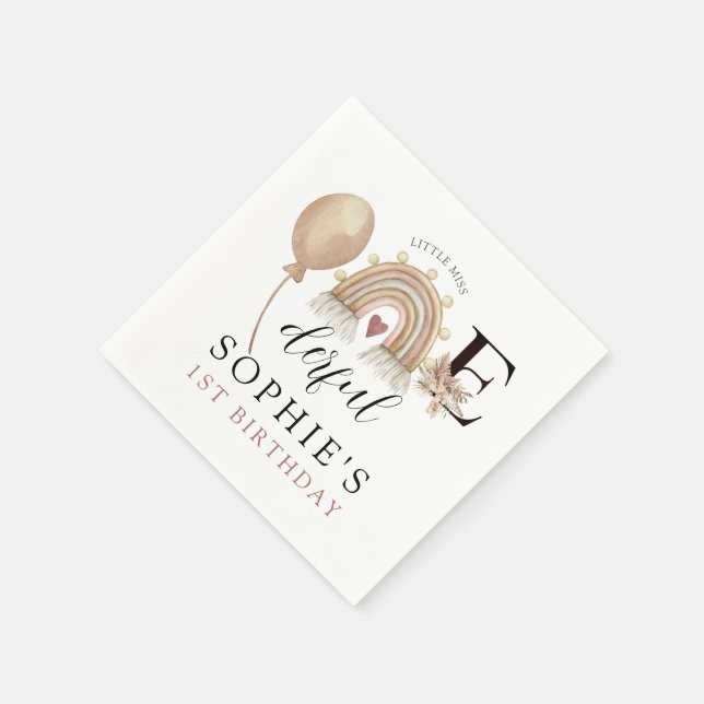 ONEderful Rainbow Girl's Birthday Napkin (Corner)