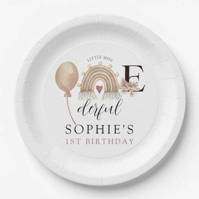 ONEderful Rainbow Girl's Birthday Paper Plate (Front)