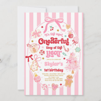 Onederful Time Of The Year Christmas Bow Birthday Invitation