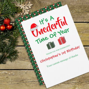 Onederful Time Of Year Christmas 1st Birthday Thank You Card