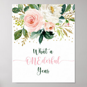 ONEderful Year Boho Floral First Birthday Poster