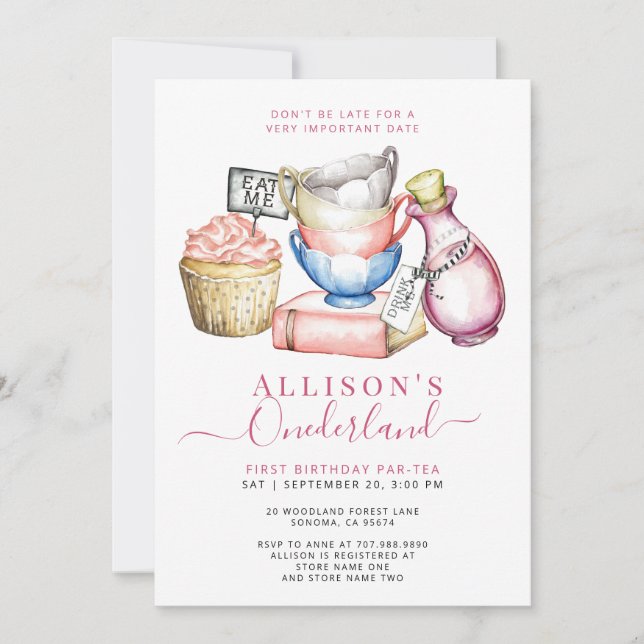 Onederland 1st Birthday Par-Tea Invitation (Front)