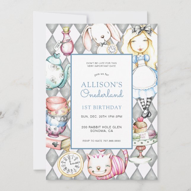 ONEderland Girl's 1st Birthday Invitation (Front)