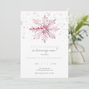 ONEderland Pink Snowflake First Birthday Invite