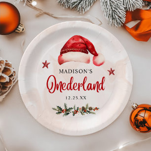 Onederland Santa Hat 1st Birthday Paper Plate
