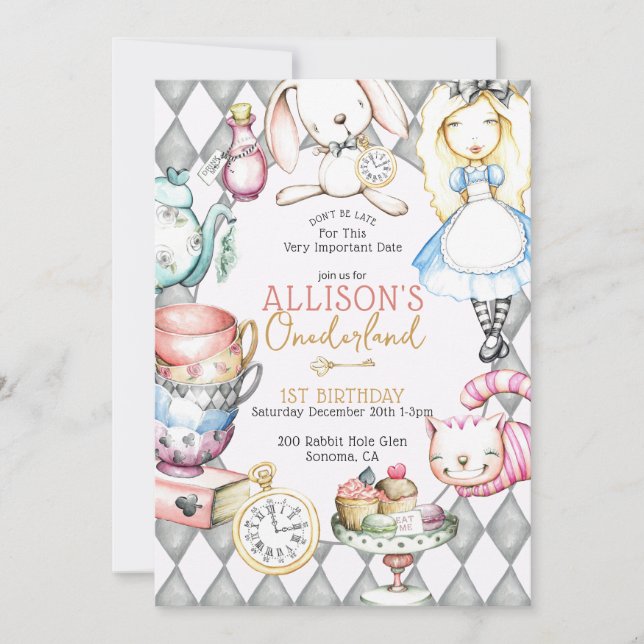 Onederland Tea First Birthday Tea Party Invitation (Devant)
