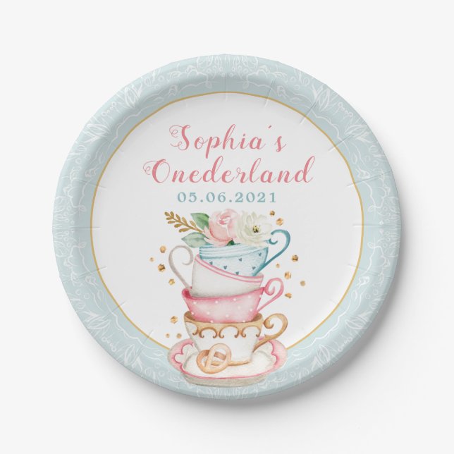 Onederland Tea Party 1st Birthday Paper Plate (Front)