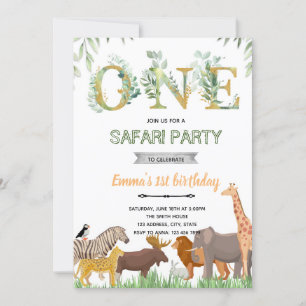 ONEgreenery zoo party theme invitation