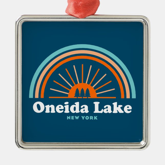 Oneida Lake New York Rainbow Metal Ornament (Front)