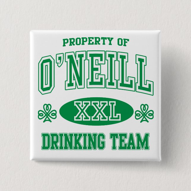 O'Neil Irish Drinking Team 2 Inch Square Button (Front)