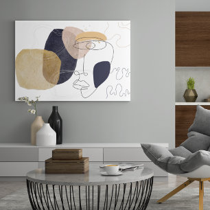 Oneline faceart with arbstract colorful shapes  canvas print