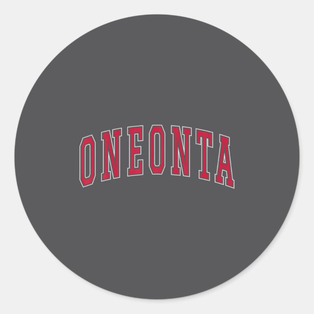 Oneonta New York Souvenir College Style Red Text T Classic Round Sticker (Front)