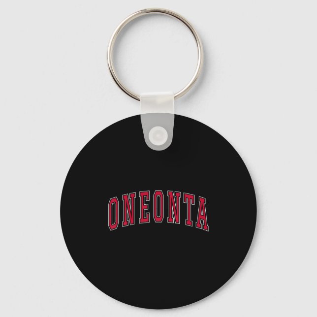Oneonta New York Souvenir College Style Red Text T Keychain (Front)