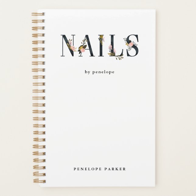 Ongles | Gold Blush Black Floral Typographie (Devant)