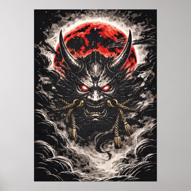 Oni Demon in Red Moon - Japanese Anime Art Poster (Front)