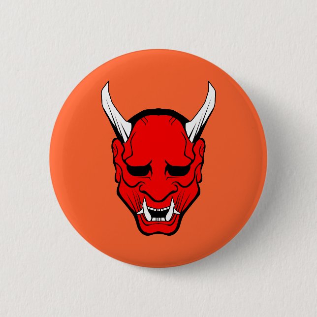 Oni Devil Mask Red 2 Inch Round Button (Front)