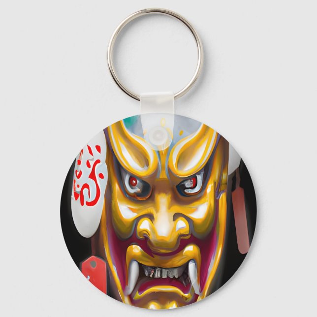 Oni japanese theather traditional mask watercolor keychain (Front)