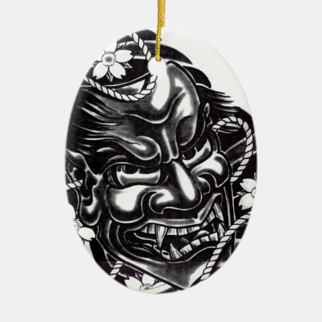 Oni Mask Japanese Design Ceramic Ornament (Front)