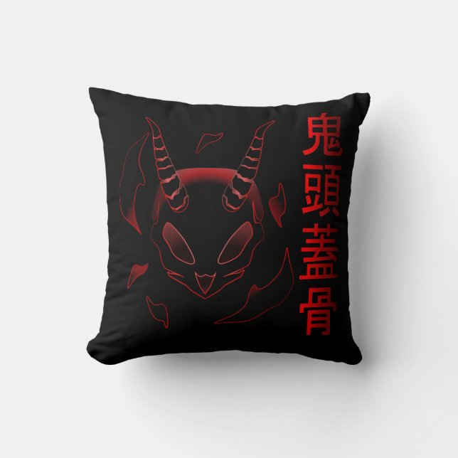 oni skull throw pillow (Front)