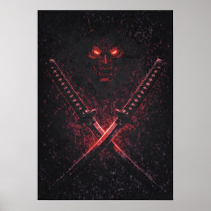 Oni Twin Blades Samurai, Abstract Surreal Japanese Poster