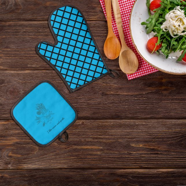  Onion and garlic kitchen sky blue Oven Mitt & Pot Holder Set (Creator Uploaded)