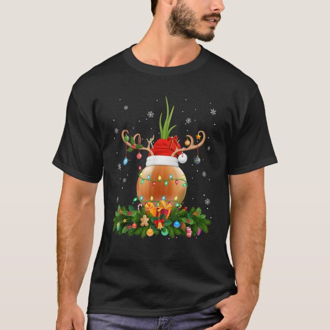 Onion Vegetable Xmas Lighting Reindeer Santa Onion T-Shirt (Front)
