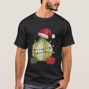 Onion Vegetable Xmas Lighting Santa Hat Onion Chri T-Shirt