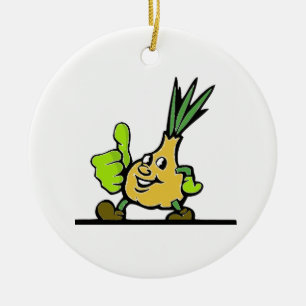 Onion With Thumbs Up Ceramic Ornament