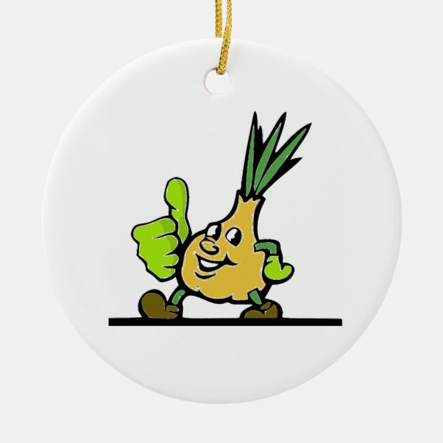Onion With Thumbs Up Ceramic Ornament (Front)