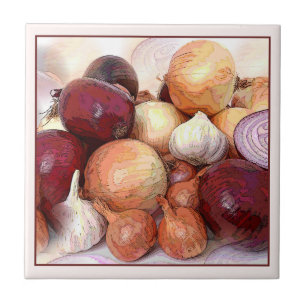 Onions and Garlic Classic Kitchen Art Food Theme Tile