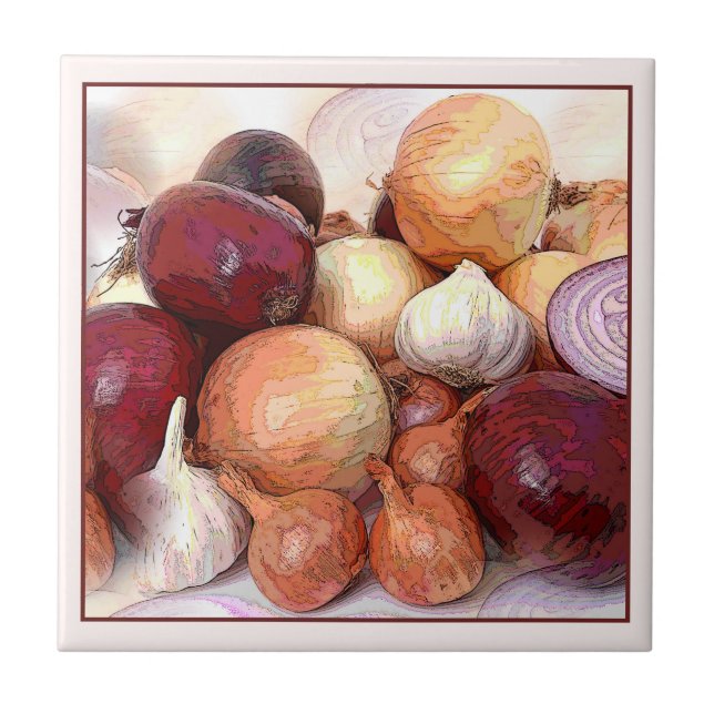 Onions and Garlic Classic Kitchen Art Food Theme Tile (Front)