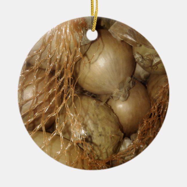 Onions In Net, Food Vegetables, Spicy Cooking Ceramic Ornament (Front)