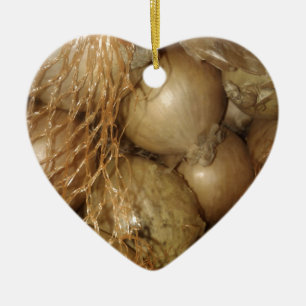 Onions In Net, Food Vegetables, Spicy Cooking Ceramic Ornament