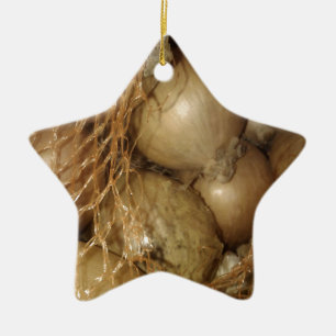 Onions In Net, Food Vegetables, Spicy Cooking Ceramic Ornament