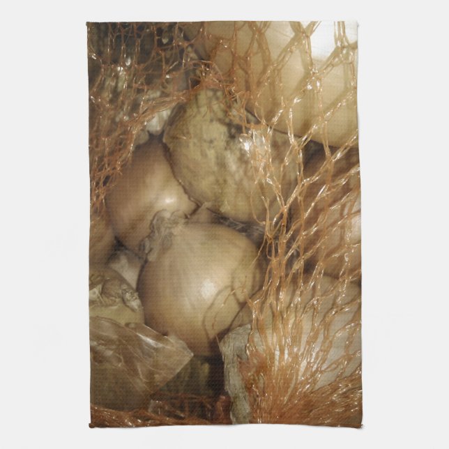 Onions In Net, Food Vegetables, Spicy Cooking Kitchen Towel (Vertical)