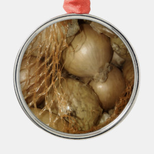 Onions In Net, Food Vegetables, Spicy Cooking Metal Ornament