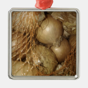 Onions In Net, Food Vegetables, Spicy Cooking Metal Ornament