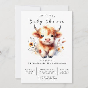 Online Animal Graceful Cow Baby Shower  Invitation