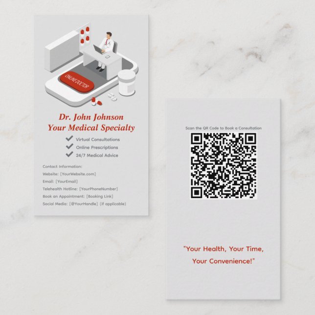 Online Doctor Business Card with QR Code  (Front/Back)