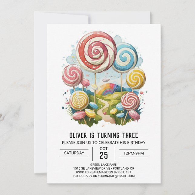 Online Editable Lollipop Birthday Invitation (Front)