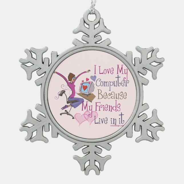 Online Friends Saying Design Snowflake Pewter Christmas Ornament (Front)