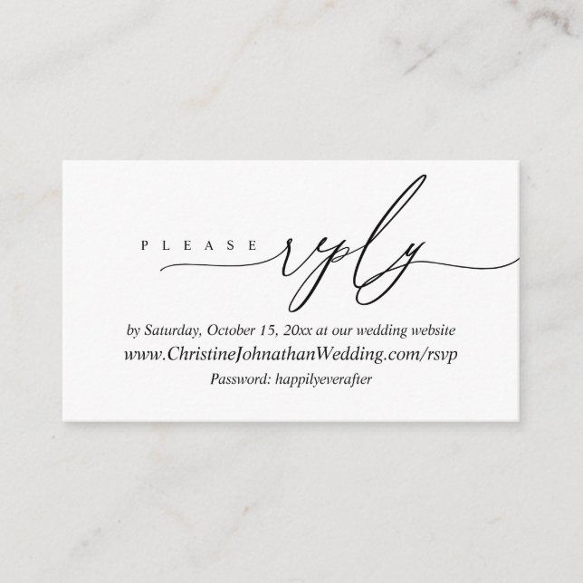 Online RSVP, Modern Minimal Black script Enclosure Card (Front)