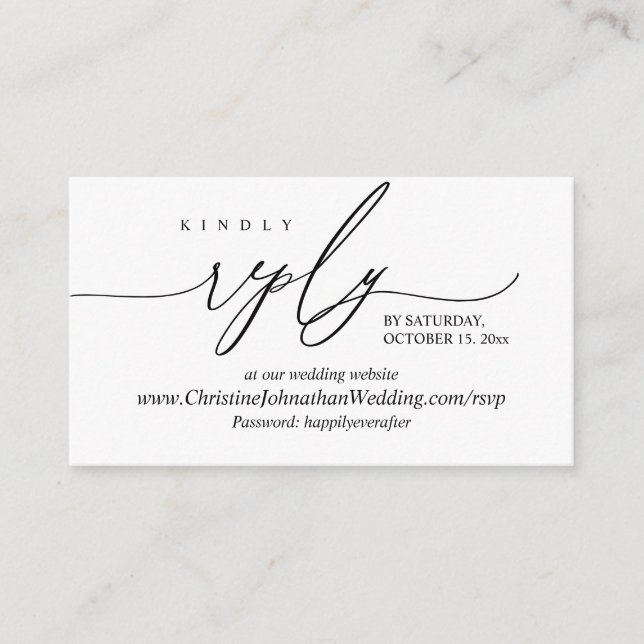 Online RSVP, Modern Simple Black Calligraphy Enclo Enclosure Card (Front)