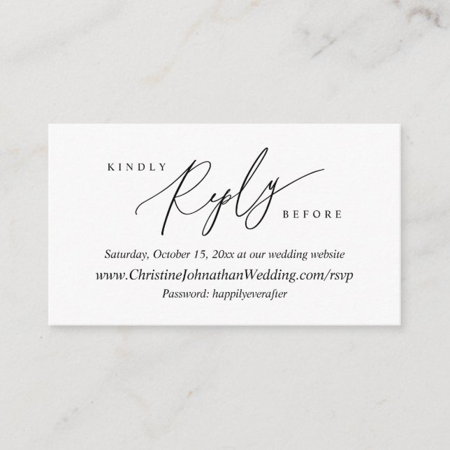Online RSVP, Modern Simple Black Calligraphy Enclosure Card (Front)