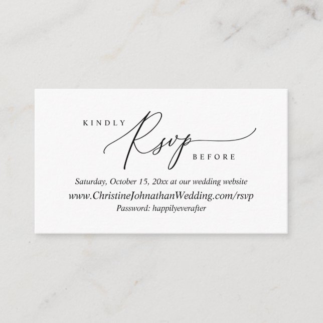 Online RSVP, Modern Simple Black script Enclosure  (Front)