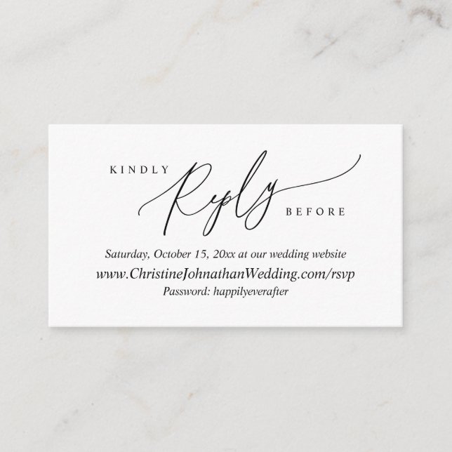 Online RSVP, Modern Simple Black script Enclosure Card (Front)